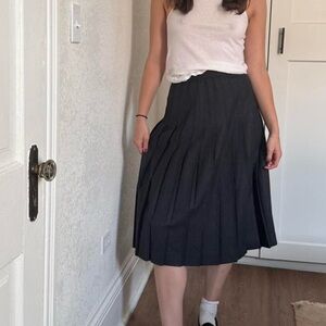 Vintage Lands End Dark Grey Wool Pleated Midi Skirt